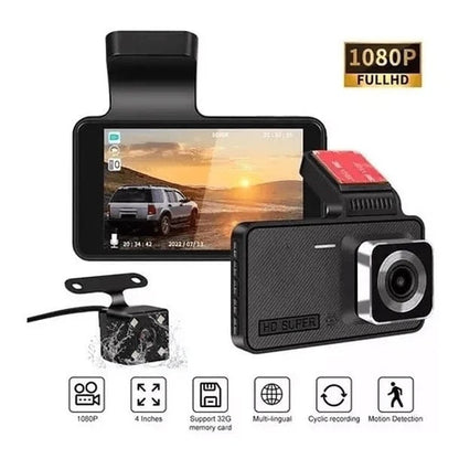 Dashcam 1080Px Cámara Frontal + Cámara de Retroceso para Auto Full HD