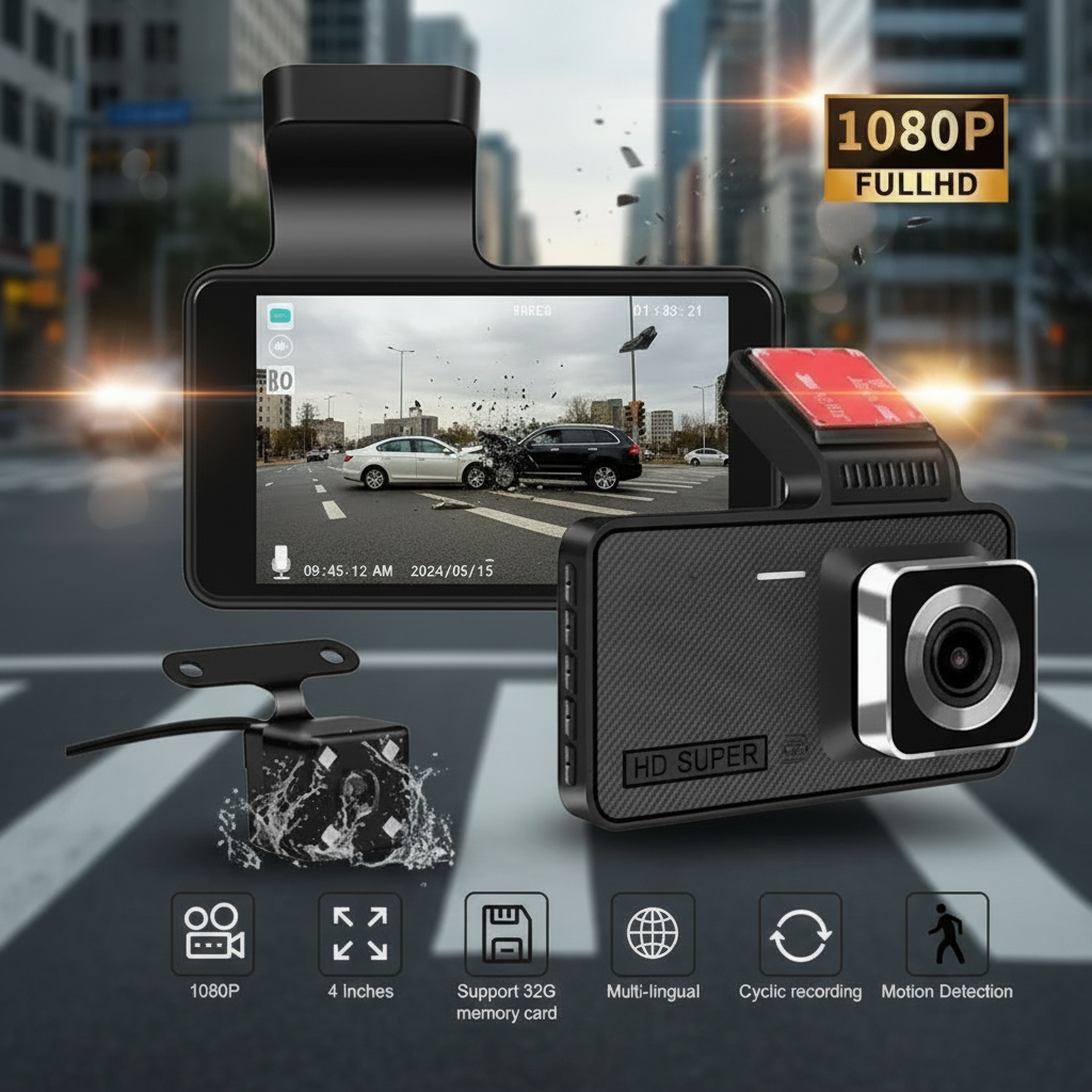 Dashcam 1080Px Cámara Frontal + Cámara de Retroceso para Auto Full HD